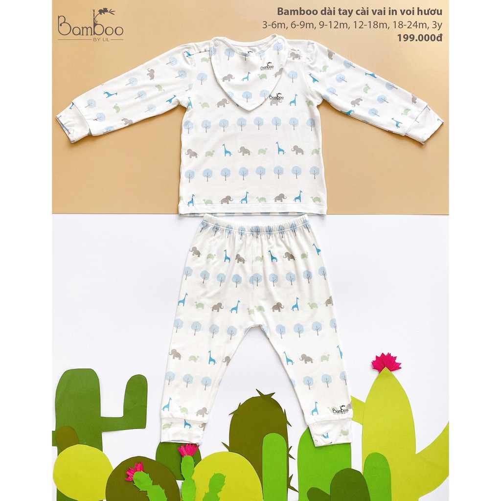 [CHÍNH HÃNG] Bộ áo dài tay quần dài khuy vai họa tiết trẻ em Bamboo by Lil