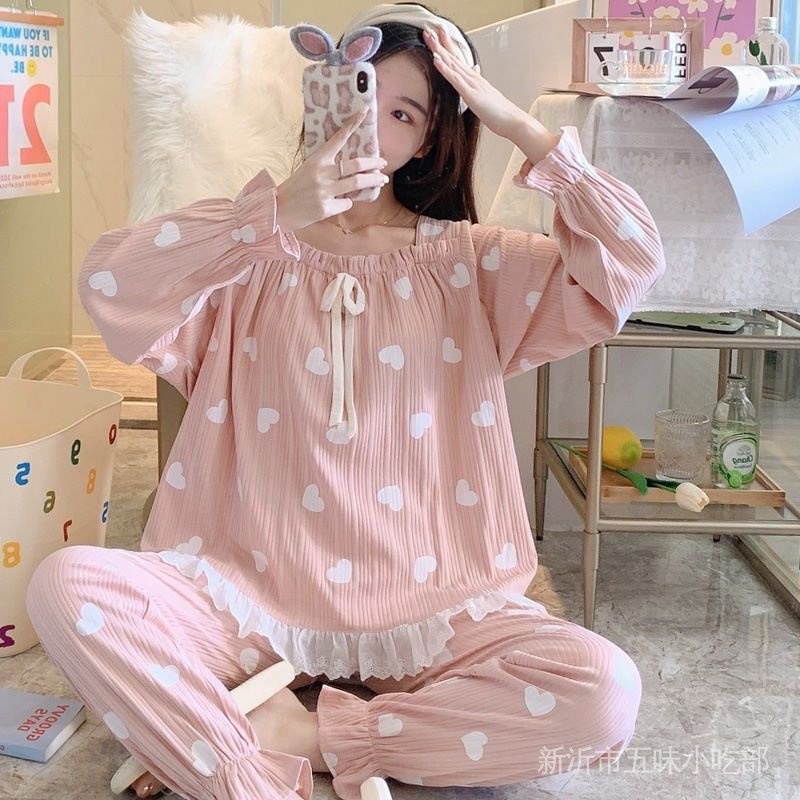 Bộ Đồ Ngủ Hai Mảnh Tay Dài Phong Cách Hàn Quốc Thời Trang Xuân Thu Mới 2022