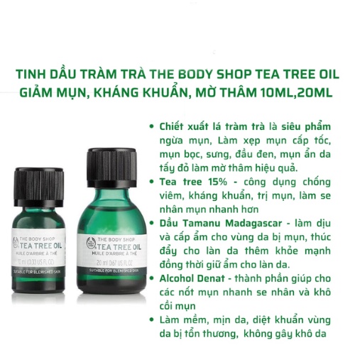 Tinh Dầu Tràm Trà Chấm Mụn, Kháng Khuẩn, Giảm Mụn The Body Shop Tea Tree Oil 10ml