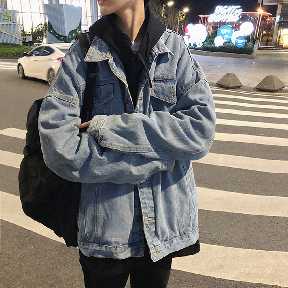 Áo khoác jean unisex nam nữ Sevenge Store màu bò xanh cào xước phong cách ulzzang
