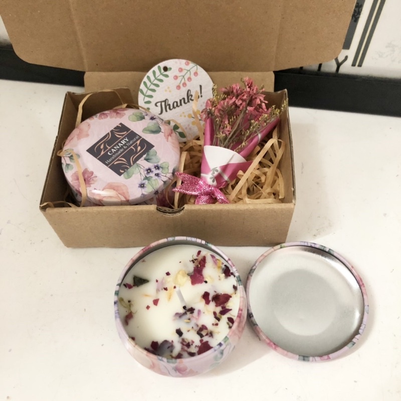 Giftset Nến thơm + bó hoa mini, Nước hoa sáp + bó hoa mini