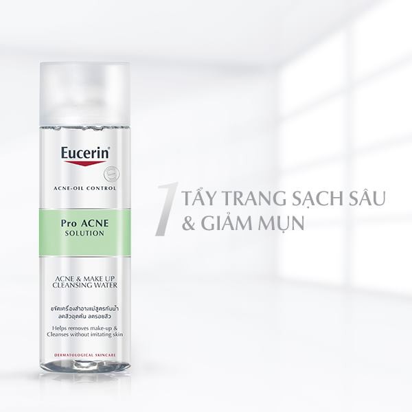 Tẩy trang cho da mụn Eucerin proacne &amp; make up cleansing water TẶNG bông tẩy trang Jomi và mặt nạ Sexylook (Nhập khẩu)