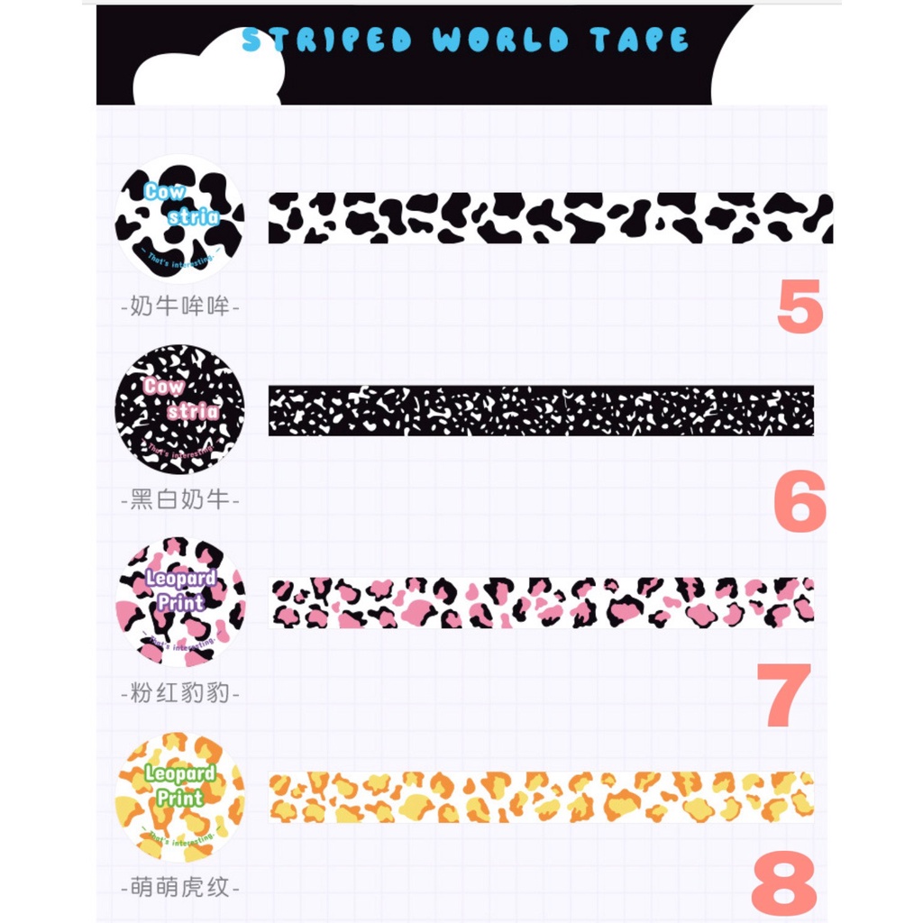 Băng Keo / Washi Caro Hoạ tiết Da beo &amp; Bơ Tan Chảy (1.5cmx3m)