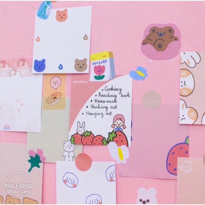 SET 50 GIẤY NOTE MIX MẪU CUTE DỄ THƯƠNG, TRANG TRÍ SỔ BULLET JOURNAL, DECOR BÀN HỌC, PHÒNG NGỦ, GIẤY GHI CHÚ NHỚ MEMOPAD