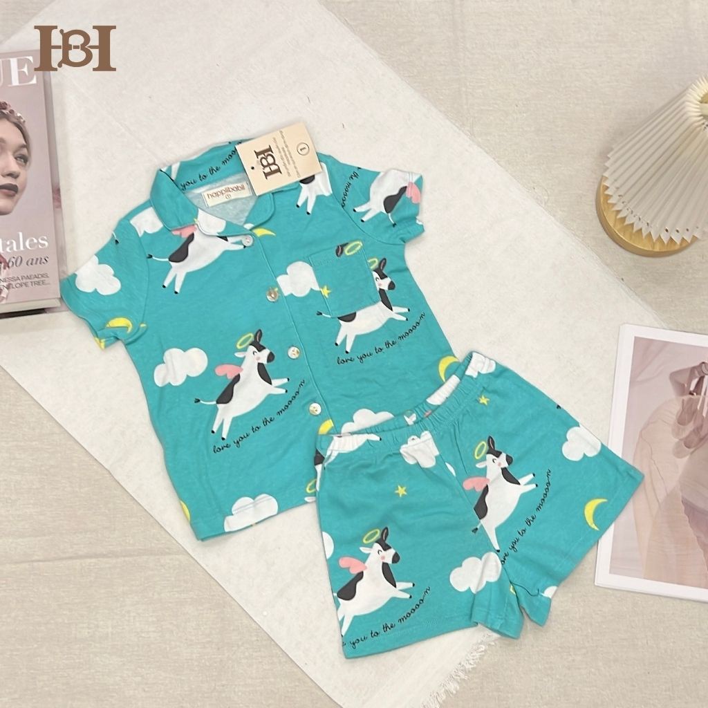 Bộ Quần Áo Pyjama Cộc Tay Hapiibabii Chất Liệu Cotton Organic Nhập Cho Bé Thoải Mái Mặc Ở Nhà Mùa Hè (1-10 Tuổi)