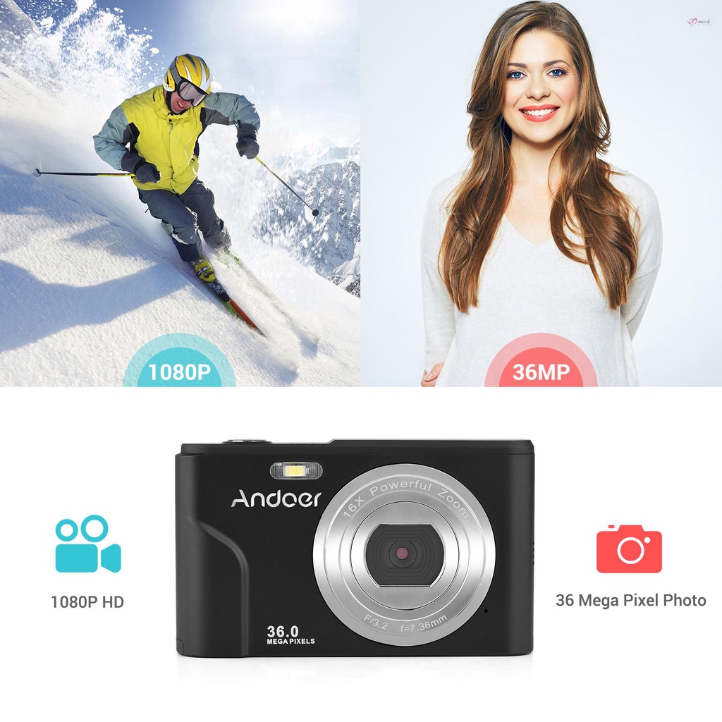Máy ảnh kỹ thuật số Andoer 36MP 1080P 2.4-inch IPS màn hình 16x zoom 128GB kèm túi đựng và 2 pin 1/4
 | BigBuy360 - bigbuy360.vn