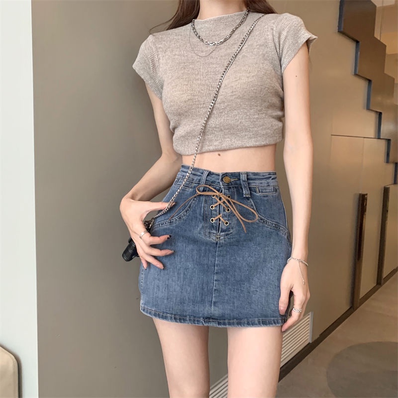 COZOKC COZOK Quần jean giả váy COZOK dáng ôm buộc dây dễ phối đồ kiểu dáng thời trang