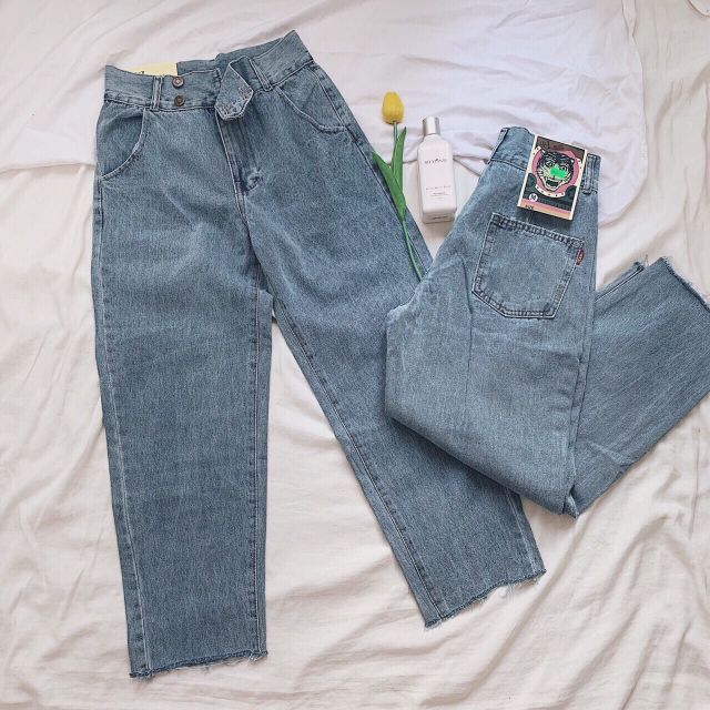 Quần slim baggy jeans hai nút đôi đai dày lưng cao ulzzang kèm ảnh thật | WebRaoVat - webraovat.net.vn