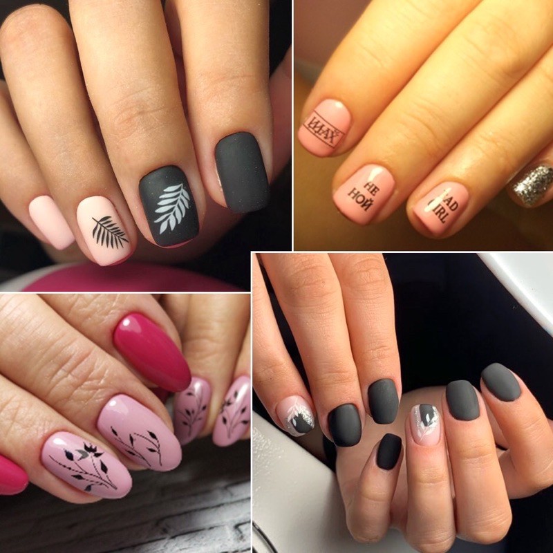 Sticker dán móng hoa lá trắng đen-hình dán nail