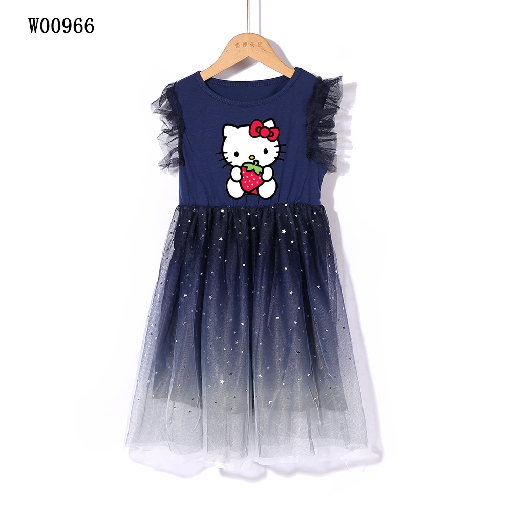Đầm Công Chúa Hình Mèo kitty Phối Lưới Xinh Xắn Cho Bé Gái