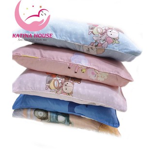 Gối cho bé sơ sinh 0 -10 tuổi vải Tencel gòn lông vũ nhân tạo, siêu mềm mát, êm,  hoạt tiết dễ thương