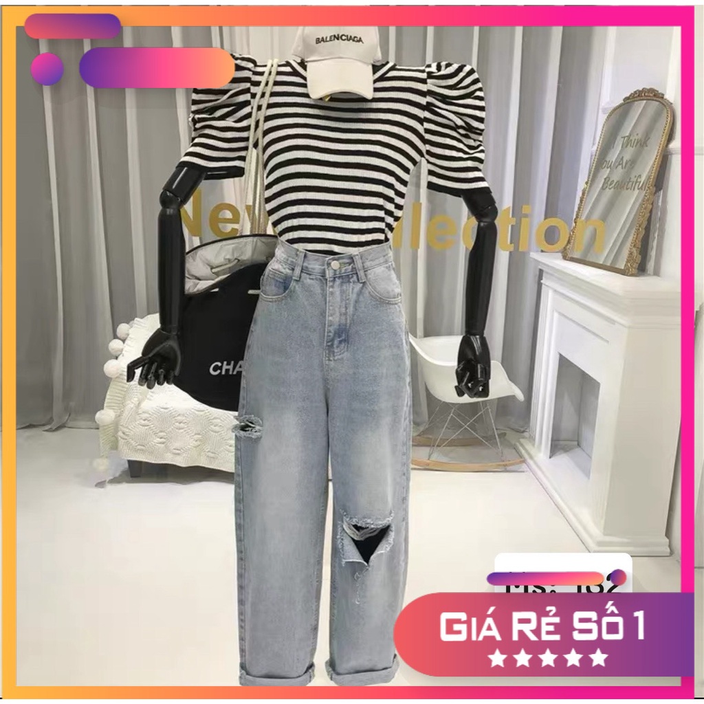 Quần Jean Baggy Rách Form Ống Rộng ,Kiểu Dáng Teen ,Dễ Thương.