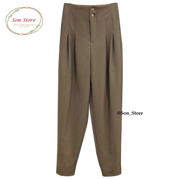 Quần baggy công sở cạp liền 2 cúc xếp ly đùi | BigBuy360 - bigbuy360.vn