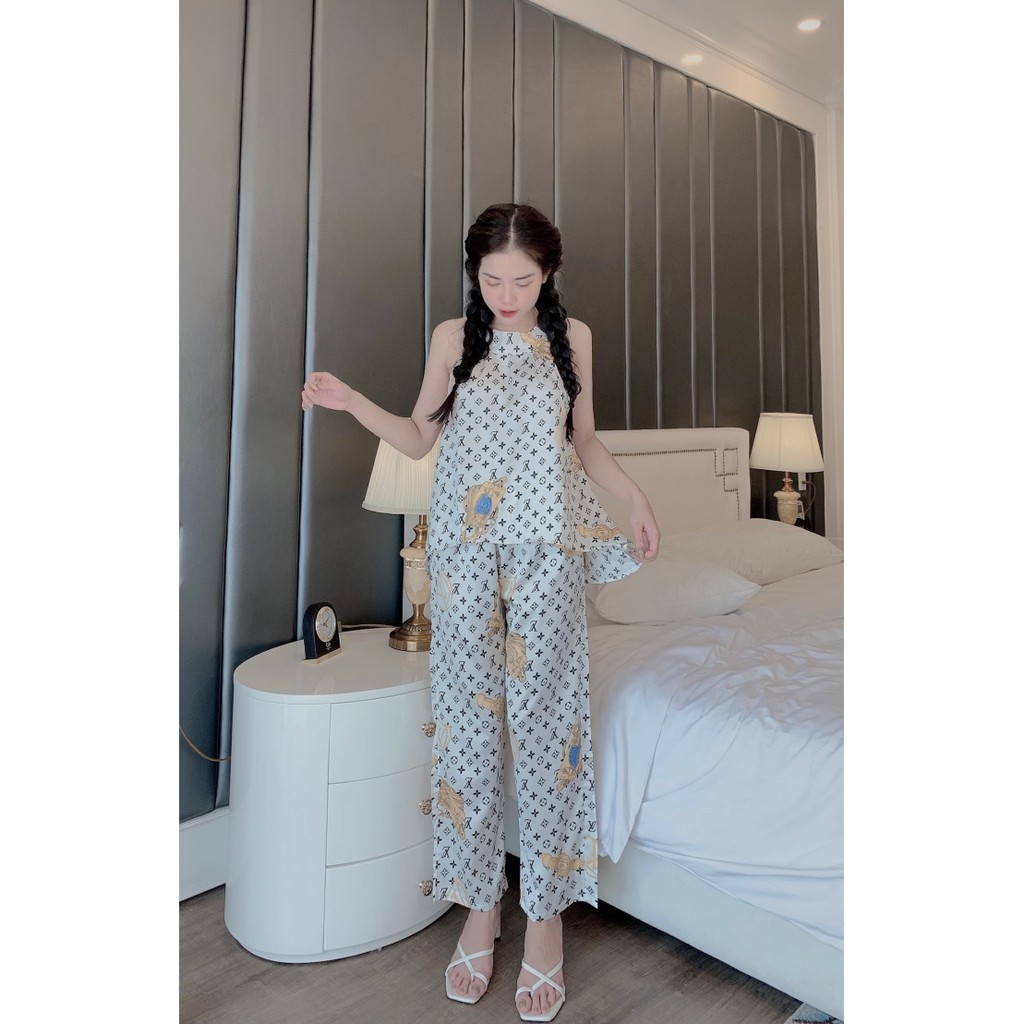 Pijama cổ yếm lụa latin quần dài - Đồ ngủ nữ lụa Latin loại 1 cao cấp không nhăn (ẢNH THẬT CỦA SHOP) | BigBuy360 - bigbuy360.vn
