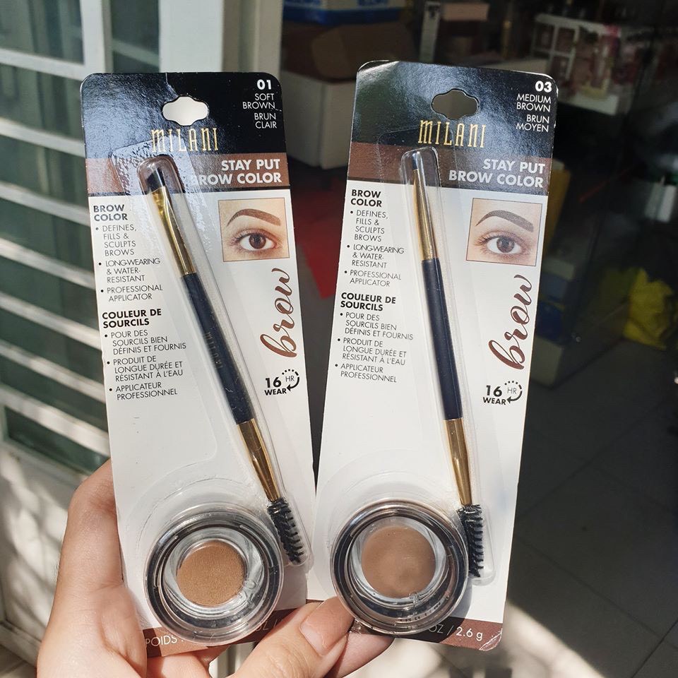 Gel kẻ mày Milani Stay Put Brow Color kèm cọ màu Medium Brown