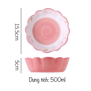 Sét bát gấu hồng siêu xinh decor trang trí bàn ăn, bát ăn cơm hoạ tiết thỏ cà rốt cực xinh yêu