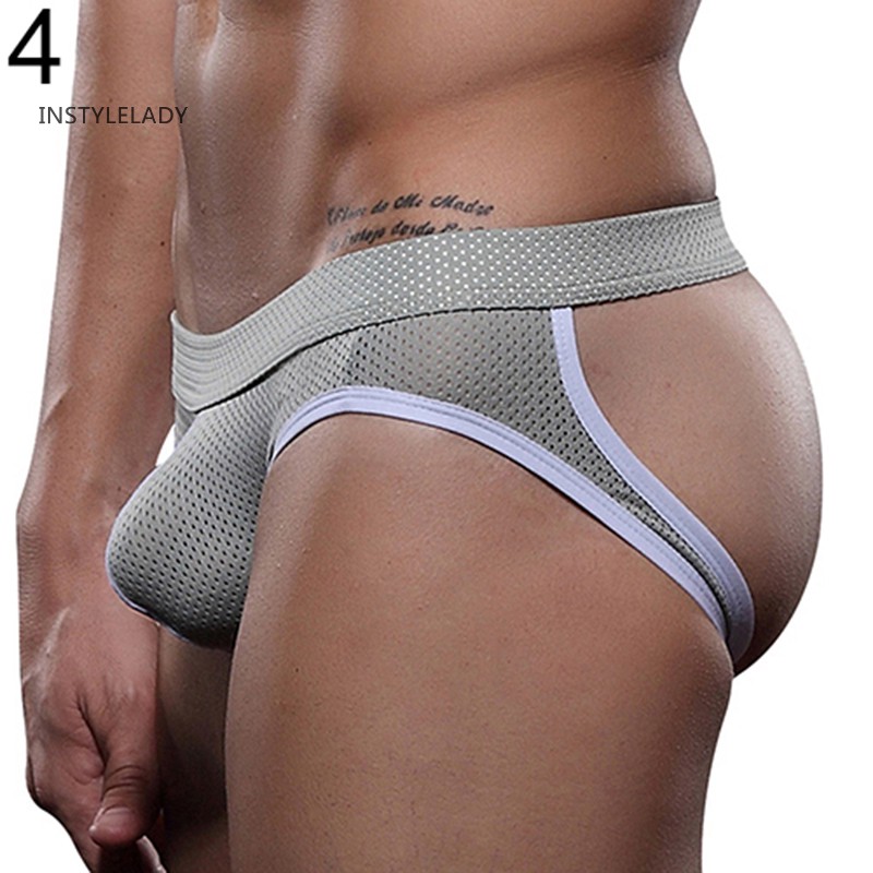 ✌ly Men Sexy Breathable Mesh Holes Thongs Underwear Jockstrap Erotic Underpants Briefs