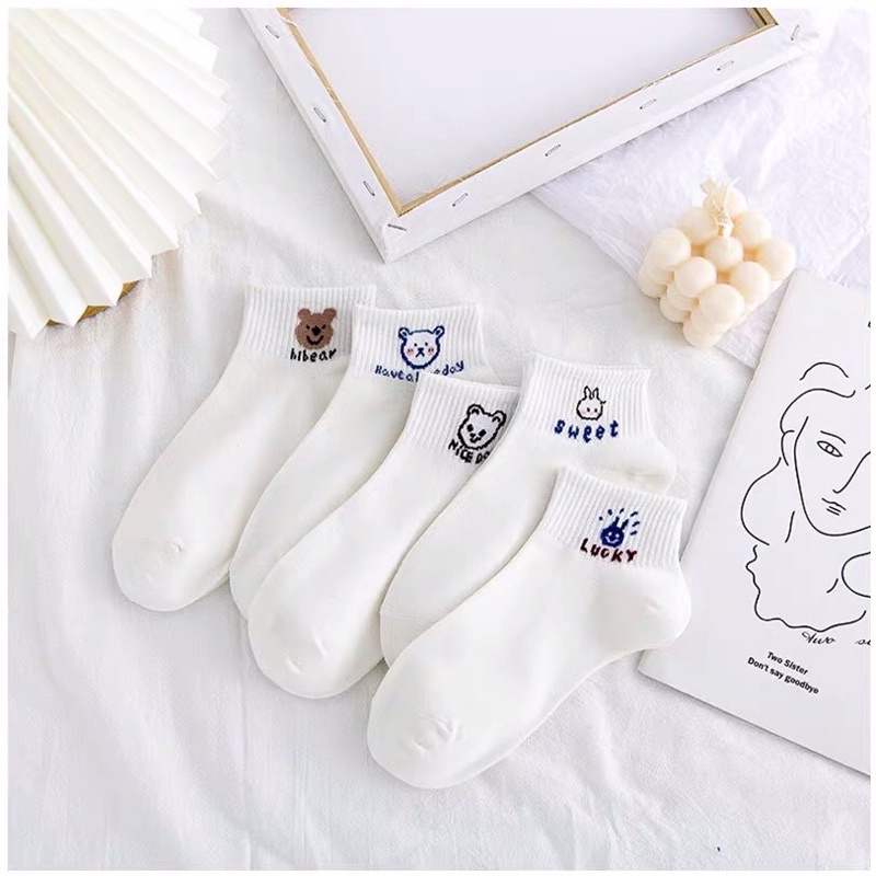 Tất Nữ Cổ Ngắn, Vớ Cotton Cổ Ngắn In Hình Hoạt Hình T21