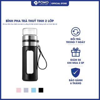 Bình pha trà thuỷ tinh 2 lớp Donii có khắc tên lõi inox 304 kèm ly uống trà tiện lợi bình đựng nước an toàn tiện lợi