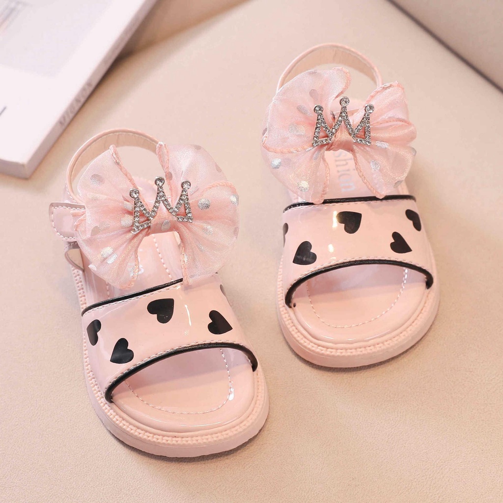 FULLBOX Giày Sandal Nơ Vương Miện Phong Cách Hàn Quốc Xinh Xắn Cho Bé