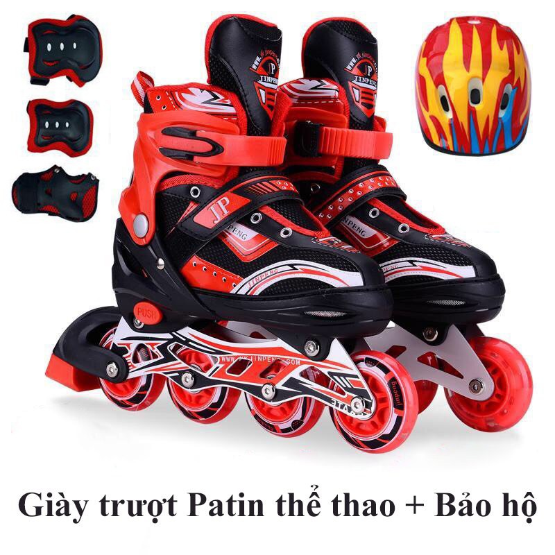 Giày Patin Thể Thao Giày Trượt Patin Trẻ Em 4 Bánh Dọc Kèm Đồ Bảo Hộ Chân Tay Mũ Bảo Hiểm BH365