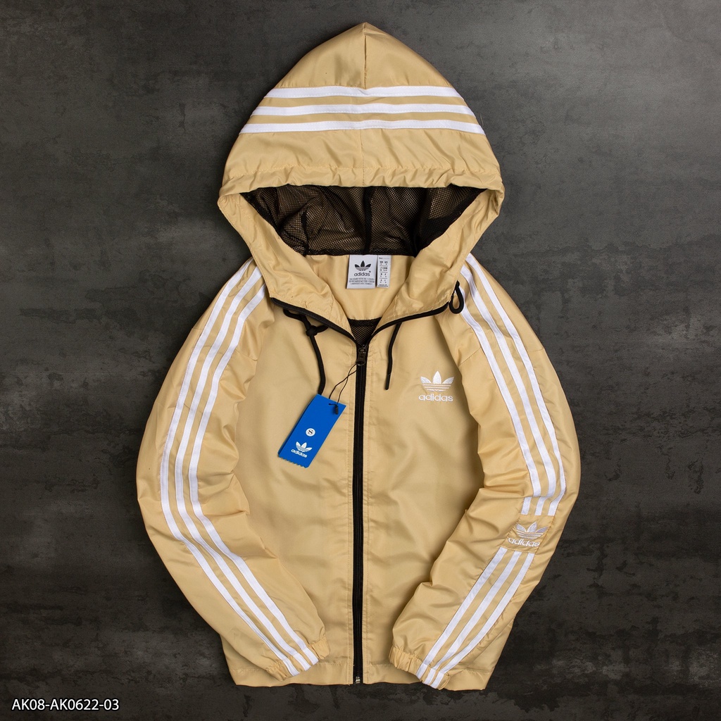 Áo khoác gió Adidas viền 3 sọc dài có mũ AK08 - áo khoác nam VNXK