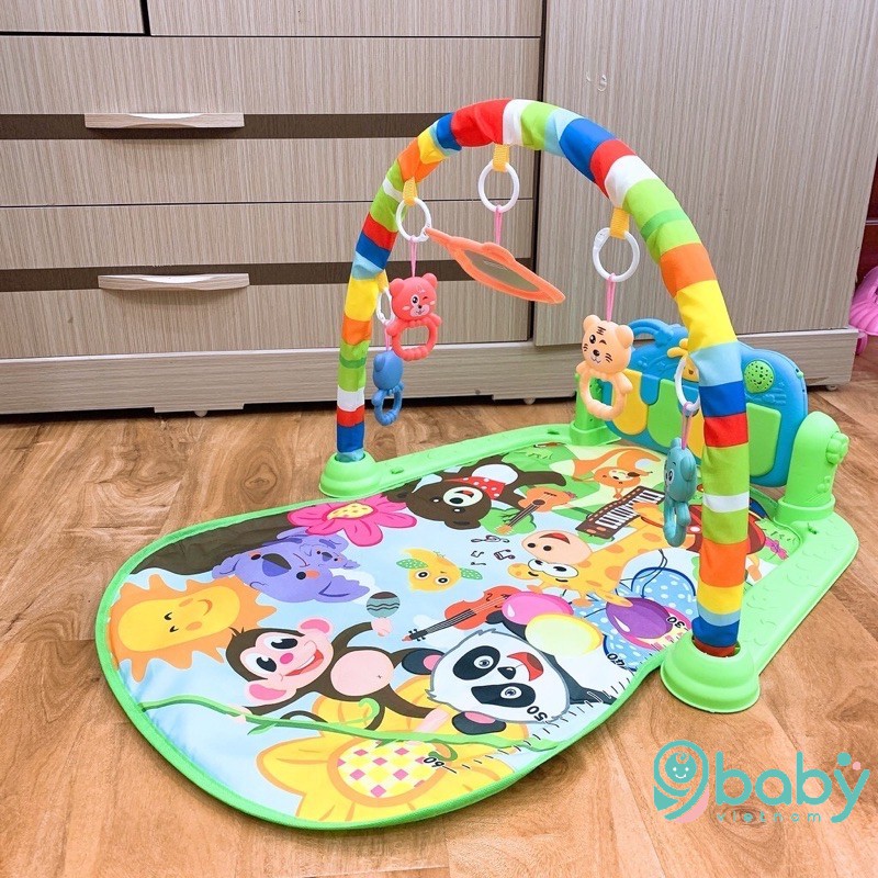 [BAO GIÁ SHOPEE] Thảm 9BABY  nằm chơi nhạc hình thú ngộ nghĩnh cho bé hình chú khỉ - Chân màu xanh lá