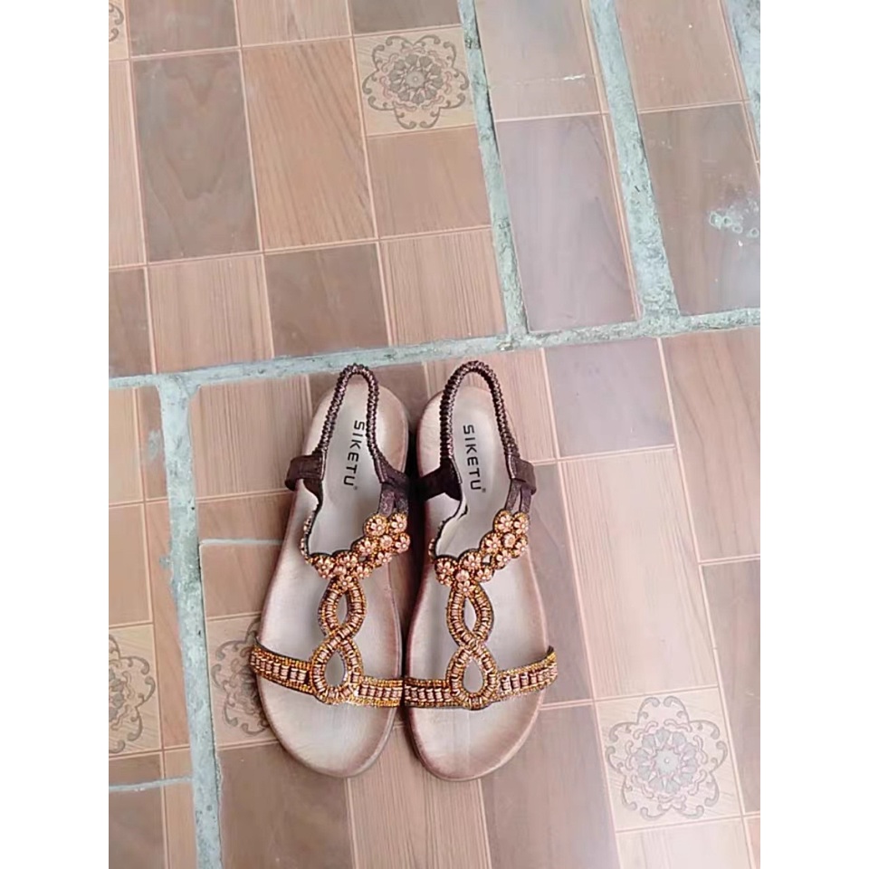 Giày sandal Siketu chất da ánh kim, đế bằng cao 3cm