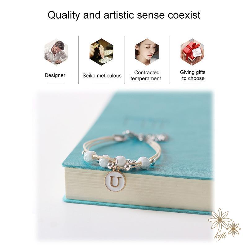 【kifli】Vòng Đeo Tay Mặt Trái Tim In Chữ Bằng Gốm Sứ Dành Cho Cặp Đôi