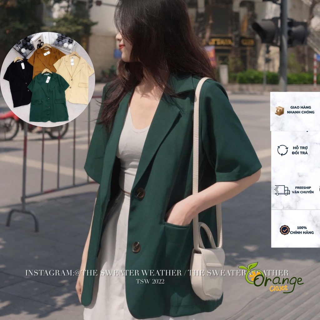 Áo Blazer Tay Ngắn Độn Vai 1 Lớp Phom Rộng Ảnh Thật Áo Vest Blazer Cộc tay thời trang Hàn quốc Orang