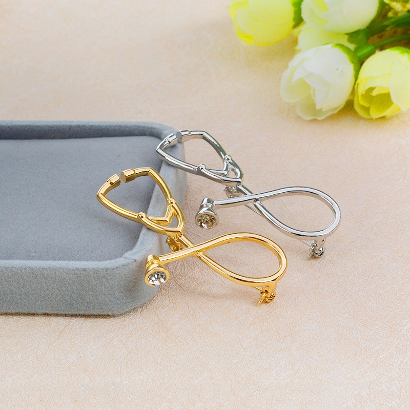 Ghim Cài Áo Kim Loại Hình Ống Nghe Bác Sĩ / Vật Lý Thời Trang