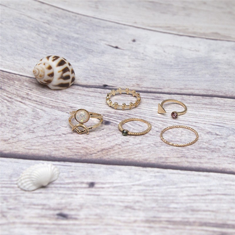5 Pcs/ Set Delicate Vintage Bohemian Gypsy Ring Set Geometric Joint Finger Knuckle Rings