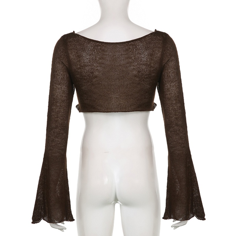 Áo Croptop Dệt Kim Tay Dài Thời Trang Đi Biển Mùa Hè