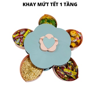 Khay đựng mứt tết, khay mứt tết bánh kẹo 1 tầng xoay hình bông hoa 5 cánh ngày tết