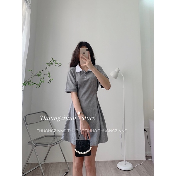 [Ảnh thật/Video] VÁY POLO CÀI EO HOT ĐỈNH Đầm polo dáng suông cách điệu eo Hàn Quốc