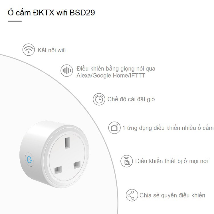 Ổ cắm điện điều khiển từ xa qua wifi BSD29 ( Bật tắt, hẹn giờ điện ở nhà dù bạn ở bất kì đâu )