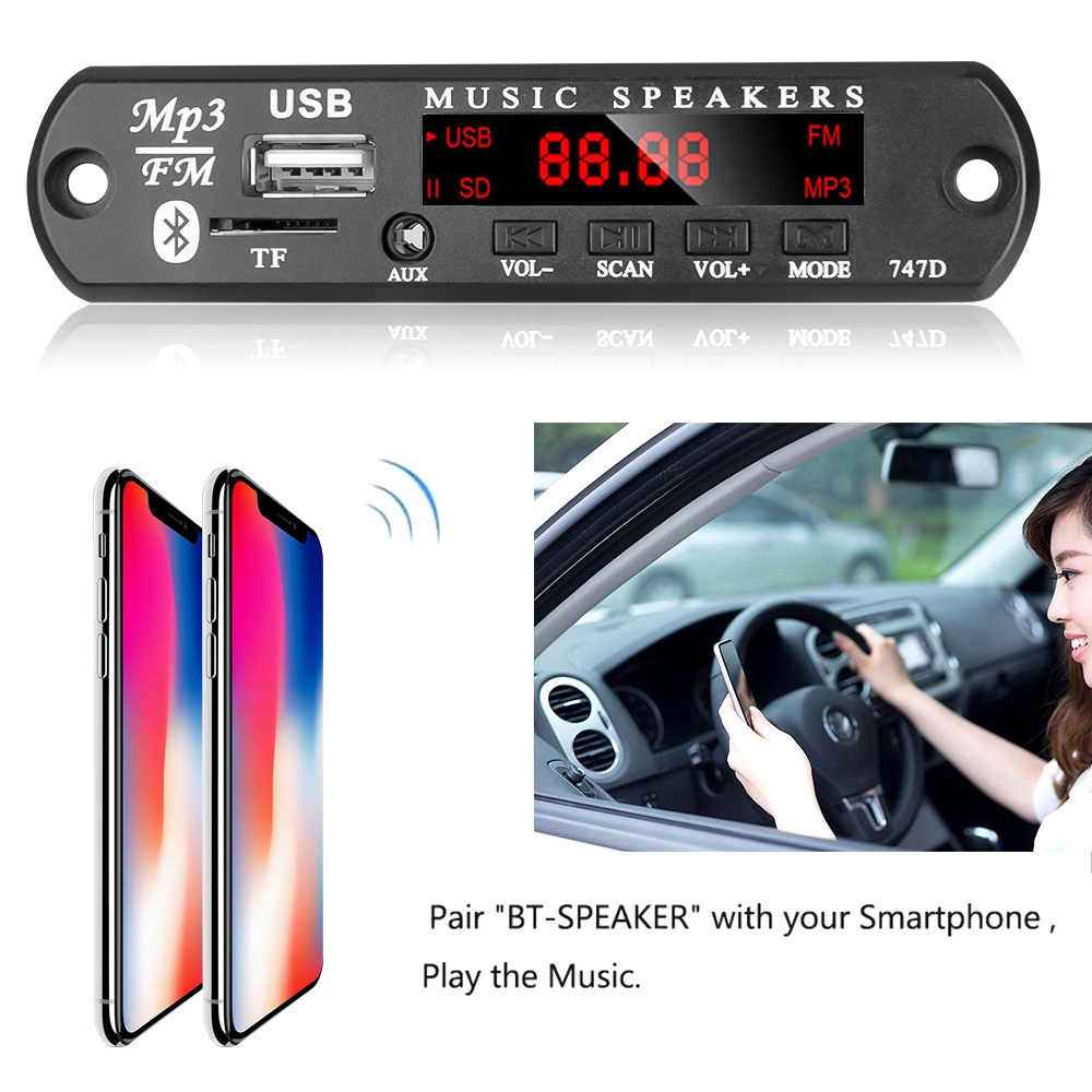 Thiết bị giải mã âm thanh không dây kết nối bluetooth 9V-12V hỗ trợ thẻ TF kết nối cổng USB 75/5000 MP3 WMA