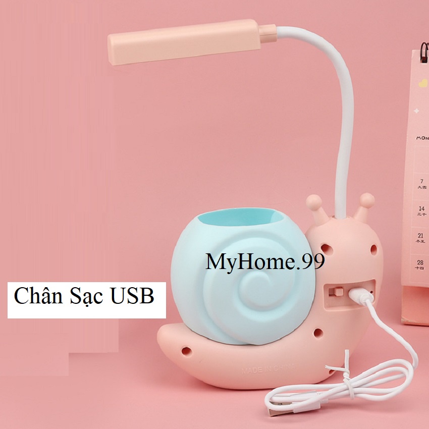 Đèn Học Để Bàn Mini Hình Ốc Sên Siêu Dễ Thương Kèm Ống Bút