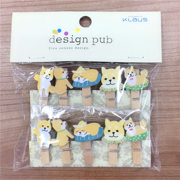 SET 10 Cái Kẹp Gỗ Sơn Design Pub hình Cún Vàng (Tặng dây cói)