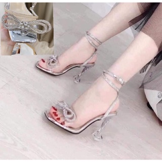 Sandal cao gót Nơ đá quai đá 9p giày đi tiệc