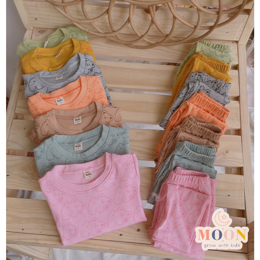 Bộ Ngủ Dài Tay Cho Bé Trai, Bé Gái Chất Cotton Zip Hàn In Tràn Hình Gấu Đáng Yêu