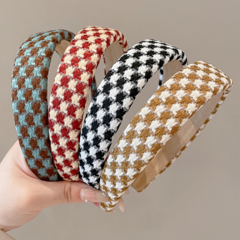 Băng Đô Cài Tóc Bản Rộng Họa Tiết Houndstooth Nhiều Màu Sắc Đơn Giản Thời Trang 2022 Cho Nữ