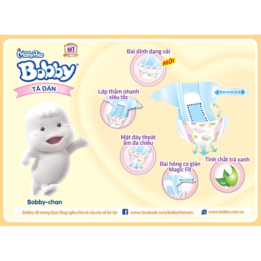 [TẶNG 4 MIẾNG TÃ QUẦN SIZE S] BỈM-TÃ DÁN BOBBY SIÊU THẤM XS42 (sơ sinh - 5kg)