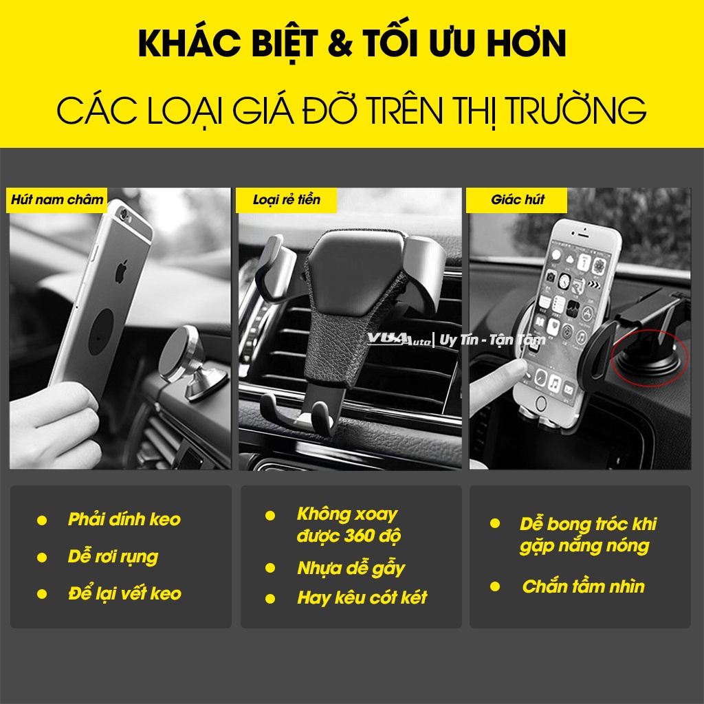 Giá đỡ điện thoại trên ô tô VuaAuto kẹp gắn cửa khe gió điều hoà xoay 360 độ vân cacbon tinh tế nhỏ gọn tiện lợi cho xe