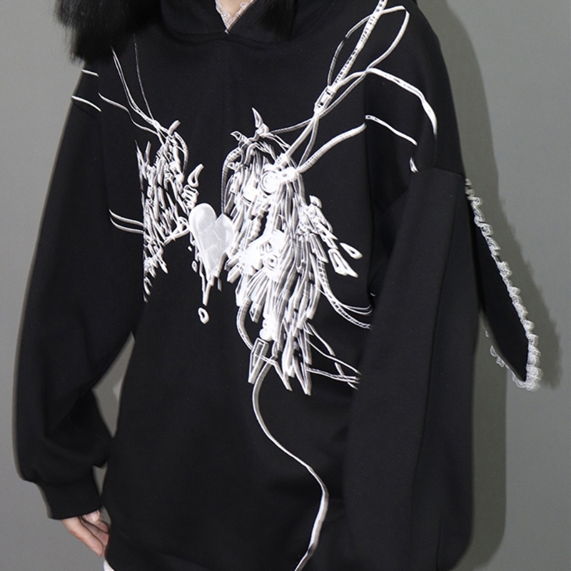 Áo Hoodie Tay Dài Dáng Rộng Phối Tai Thỏ Phong Cách Gothic Punk Dành Cho Nữ | BigBuy360 - bigbuy360.vn