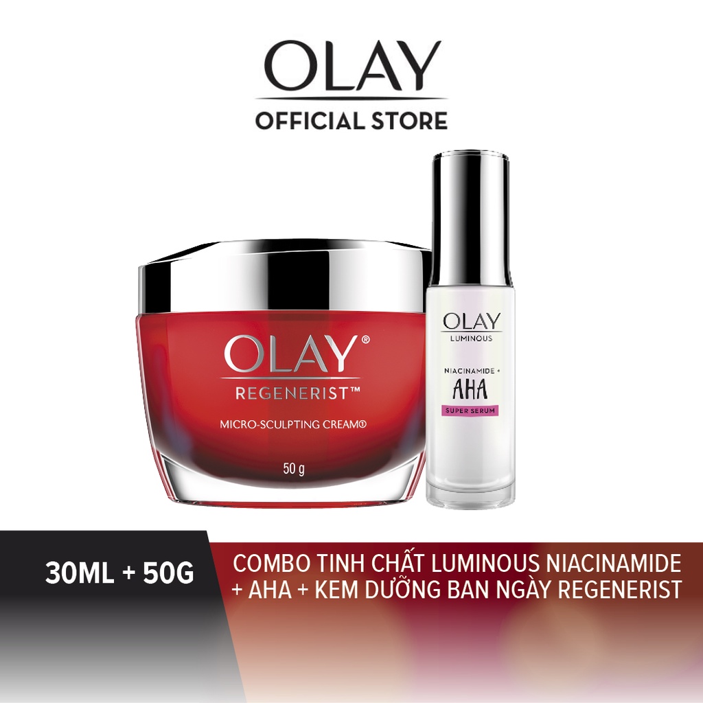 Combo 2 OLAY Siêu Tinh Chất Ngừa Lão Hóa Luminous Niacinamide Kết Hợp AHA 30ML Và Kem Dưỡng Ban Ngày Regenerist 50G