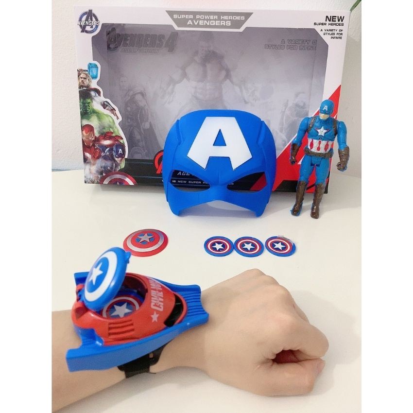 Mặt nạ Siêu Nhân hóa trang Halloween Siêu Anh Hùng kèm găng tay bắn đĩa, Spiderman, Iron Man, Đội trưởng Mỹ