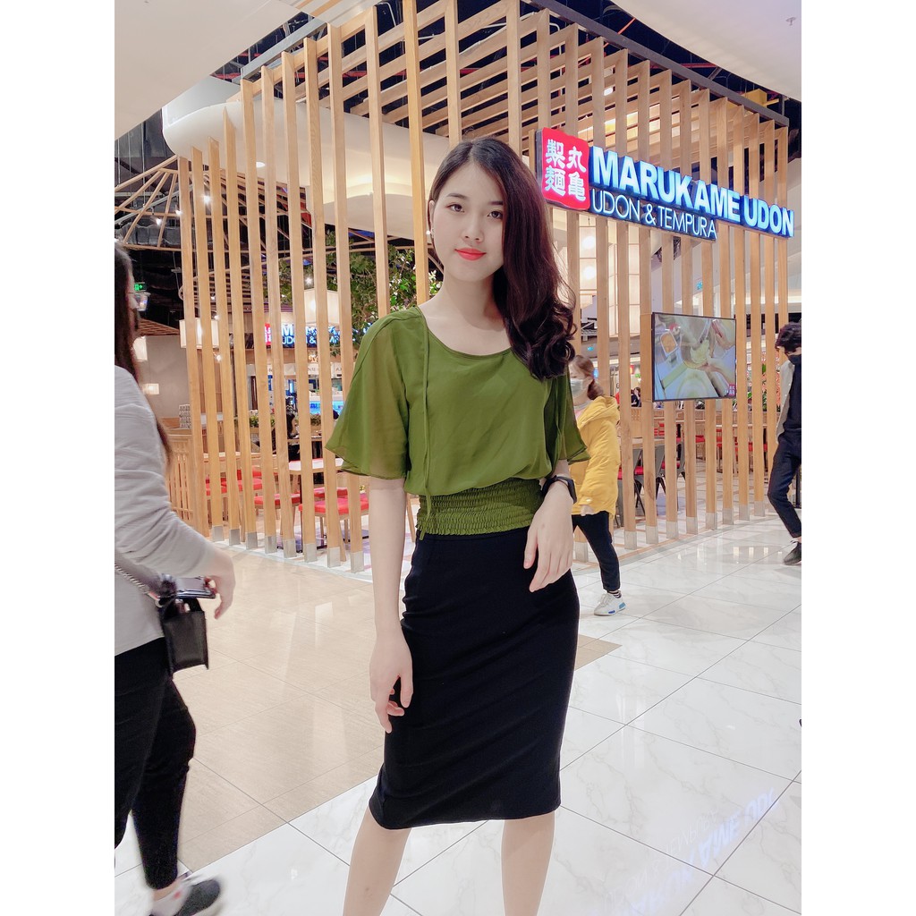 Áo kiểu nữ đẹp Hàn Quốc voan bo eo phối tà gợi cảm sweetlady ảnh thật freeship