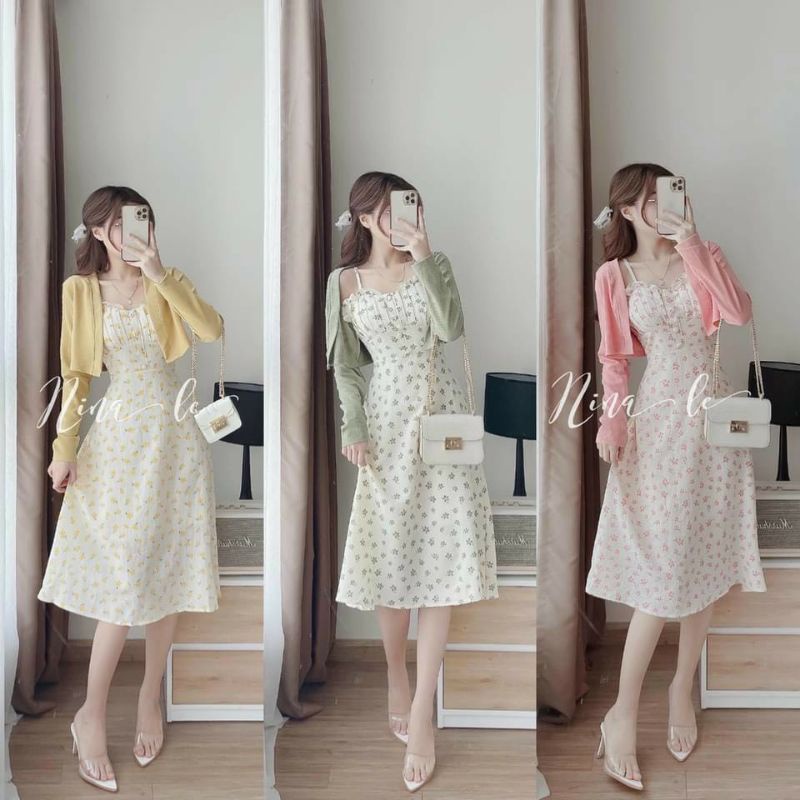 SALE TẾT-Set đầm hoa nhí kèm áo khoác phong cách ngọt ngào- hàng thiết kế