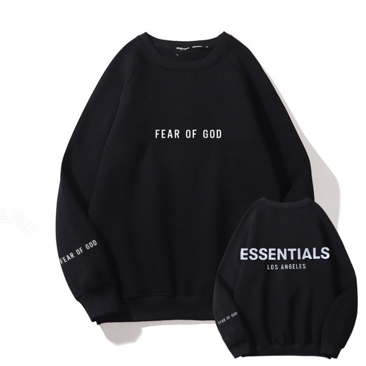 Áo sweeter nỉ nam nữ essentials 1977 chất dày from rộng không xù áo thu đông full đen